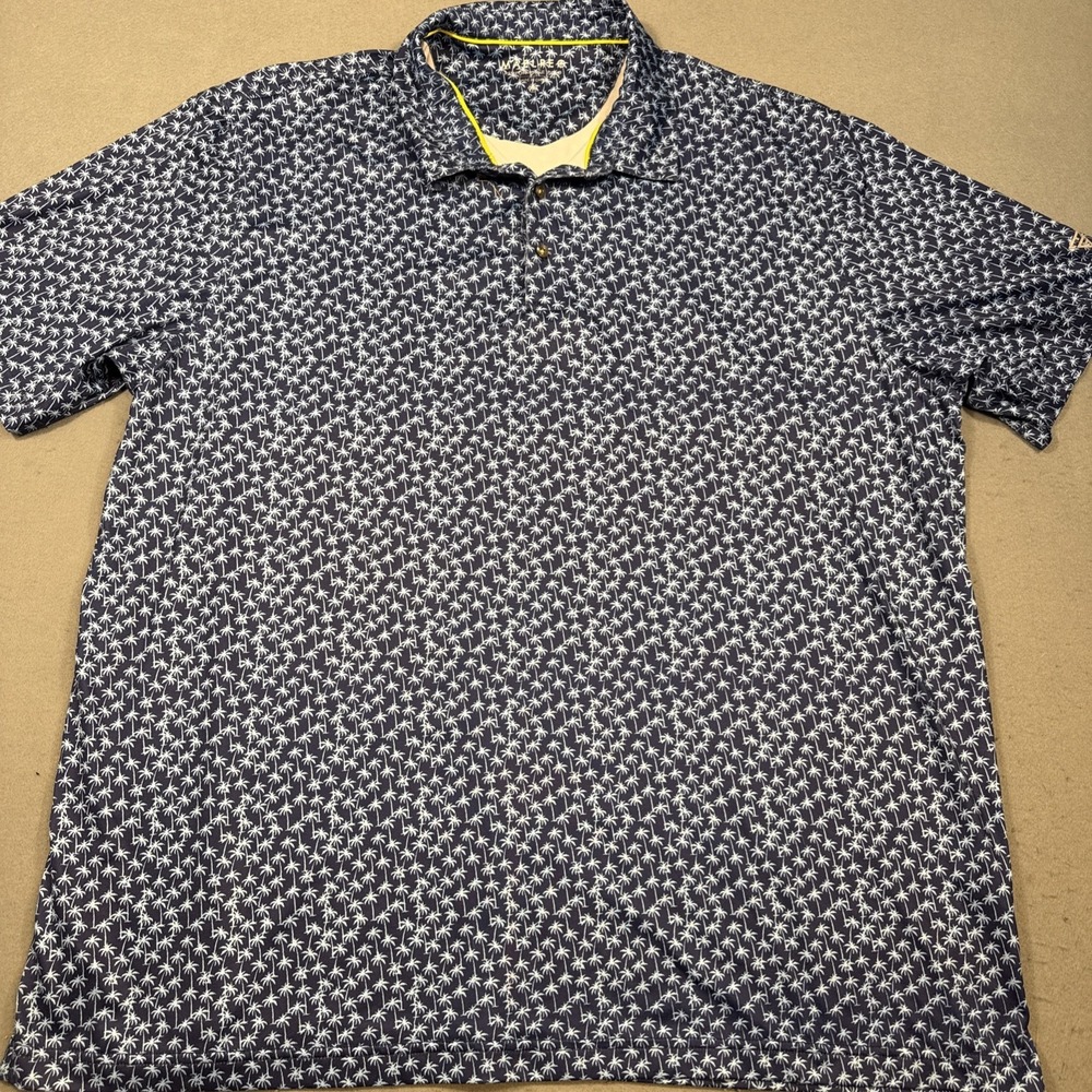 Maelreg Performance Polo Shirt Mens 3XL Blue  PALM TREES  Golf Stretch